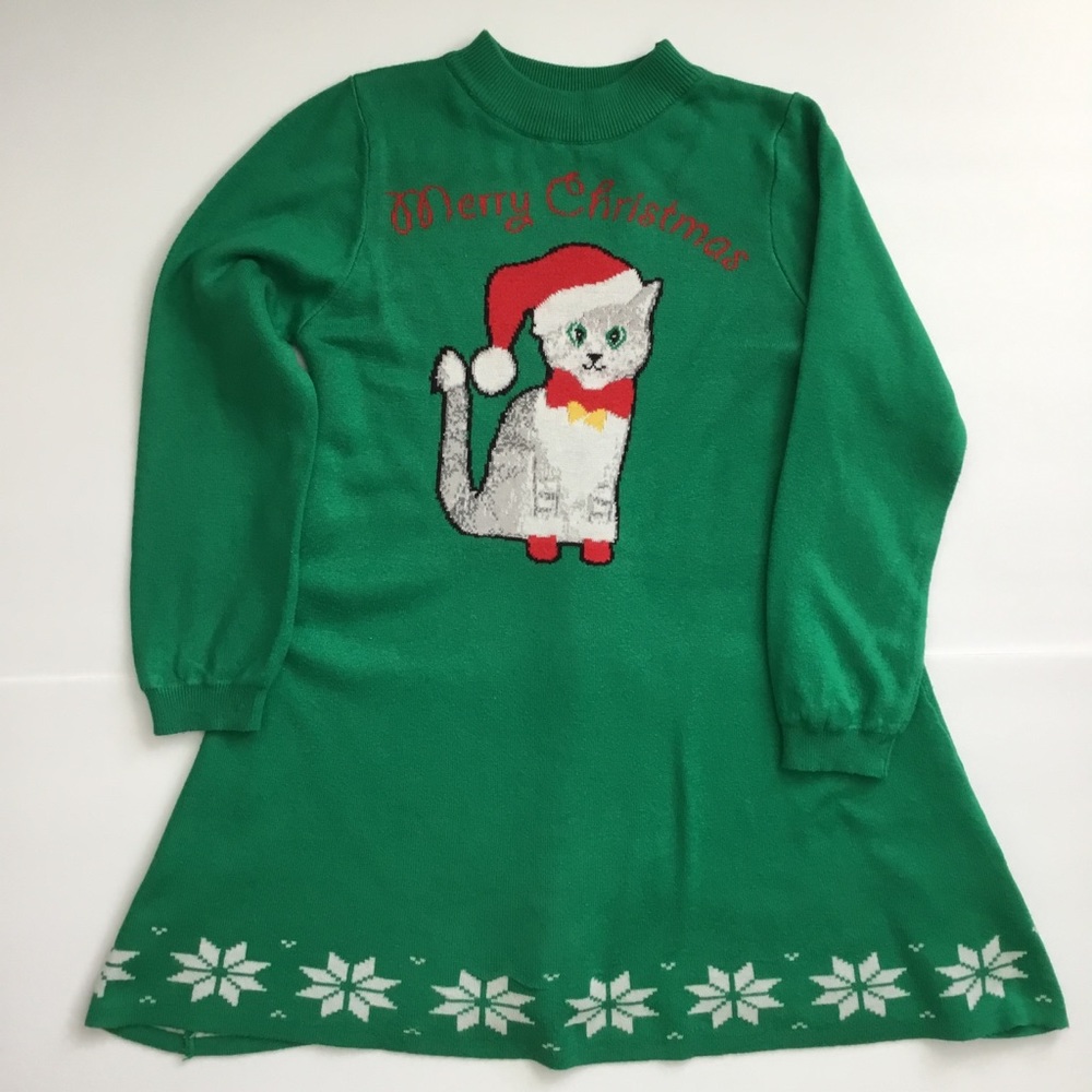 Christmas Sweater Dress Cat Long Sleeve Size XL